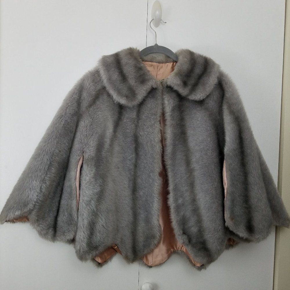 Vintage Sears Faux Fur Gray Capelet